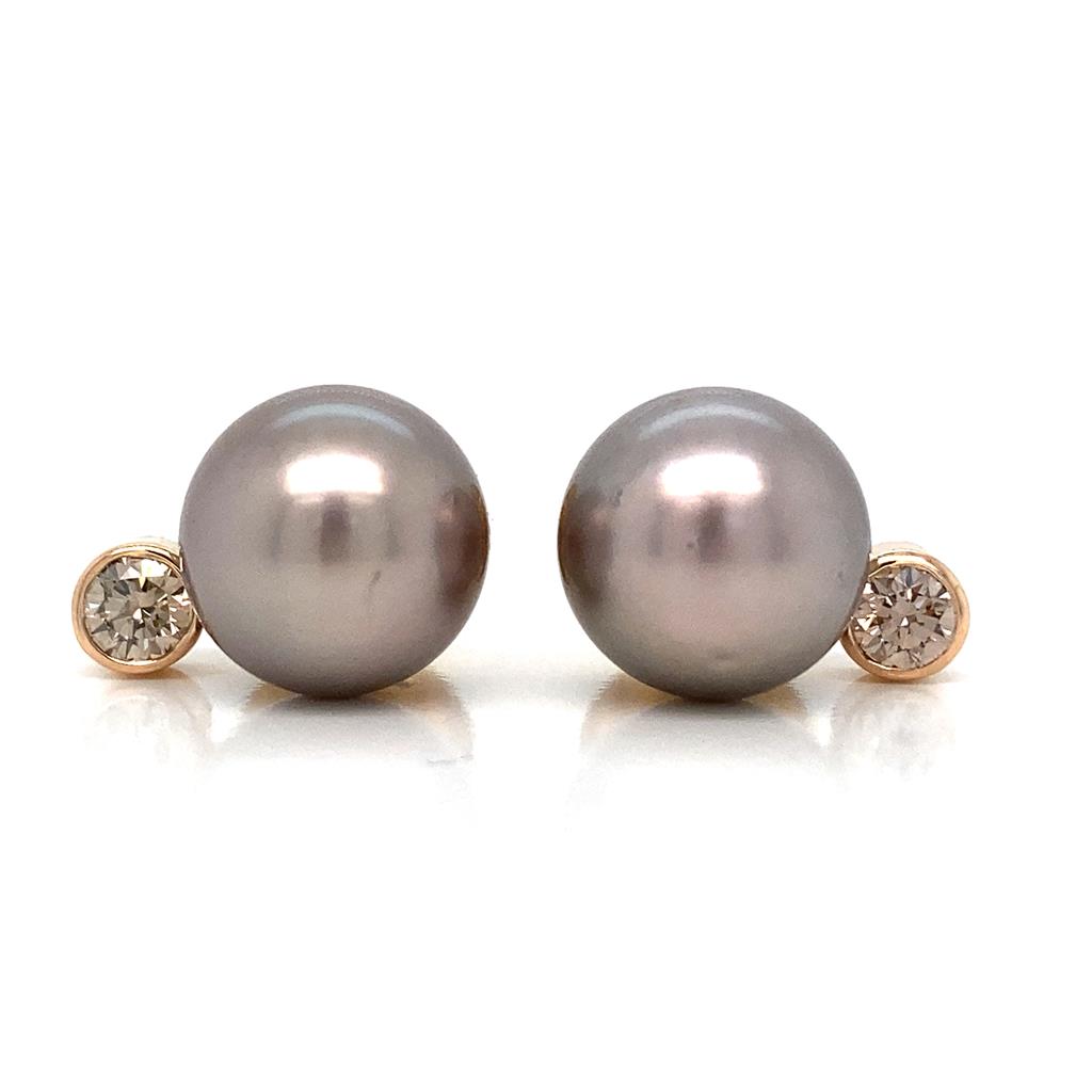 18K Rose Gold Tahitian Pearl and Diamond Earrings