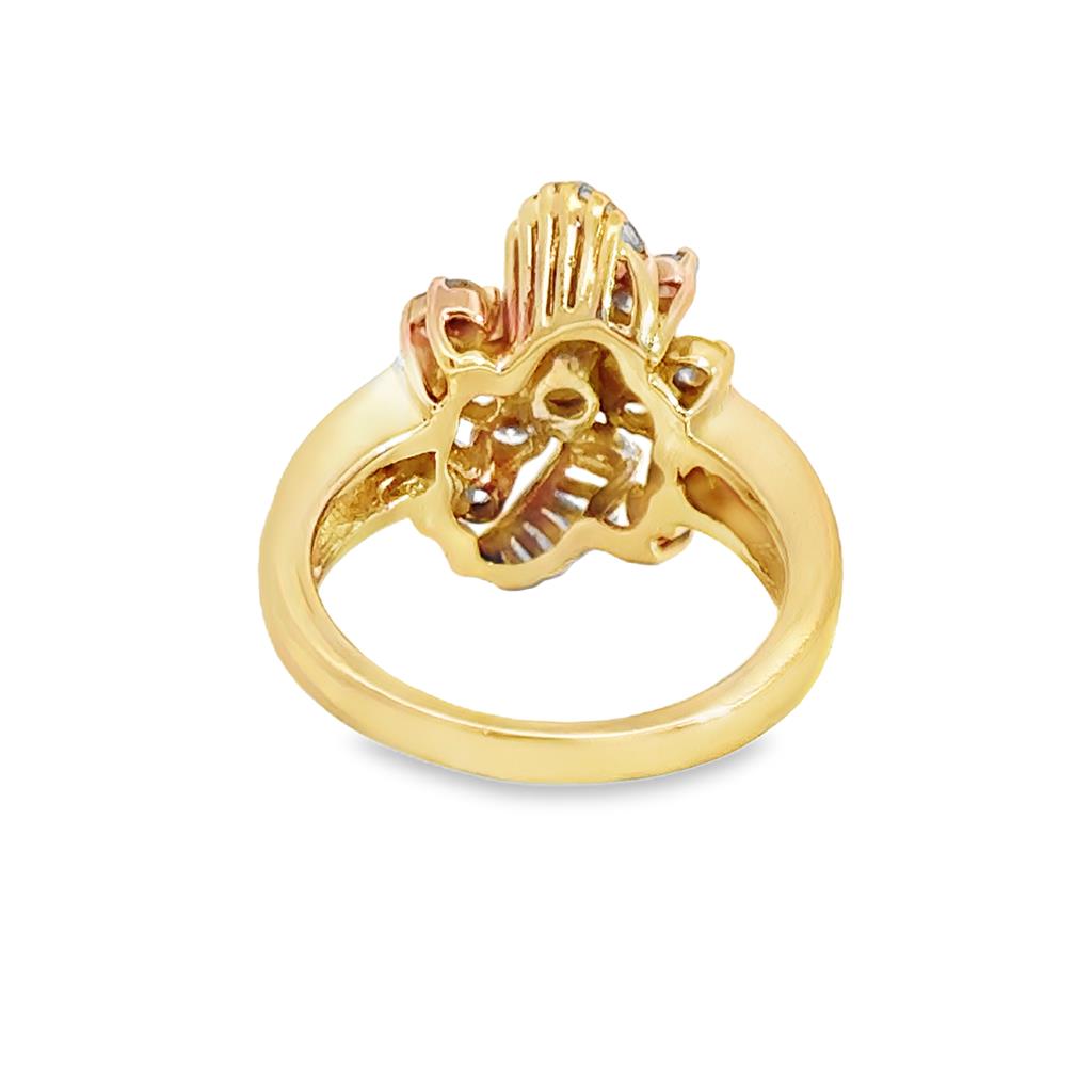 1.20ctw Diamond Cluster Ring, 14K Yellow Gold, Round and Baguette Diamonds