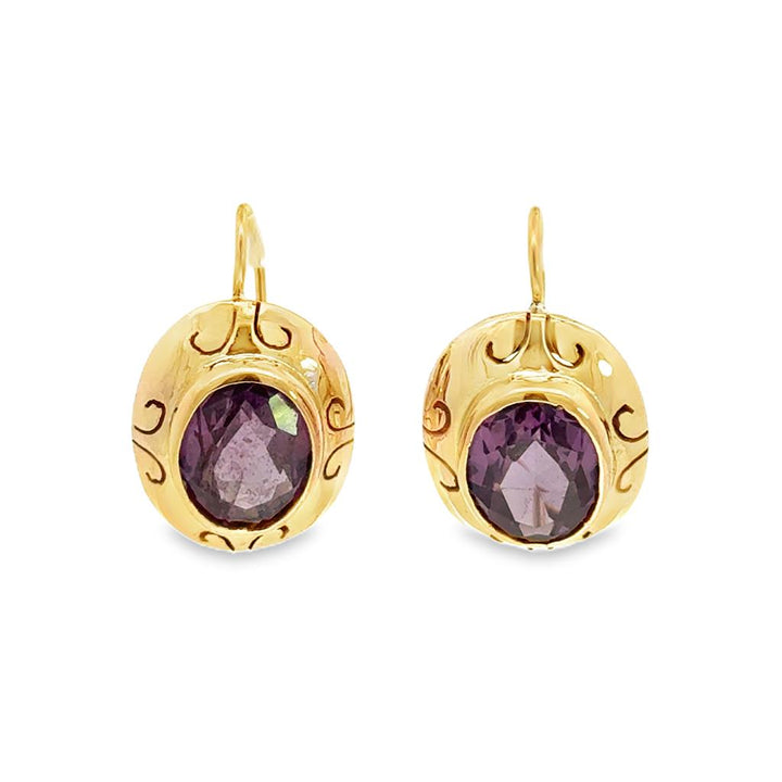 14K Yellow Gold Synthetic Alexandrite Vintage Drop Earrings