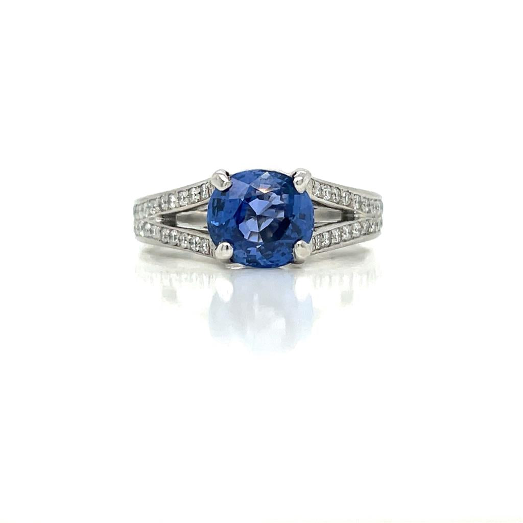 Vintage 2.36 CT Blue Sapphire 0.56 CTW Diamond Platinum Ring