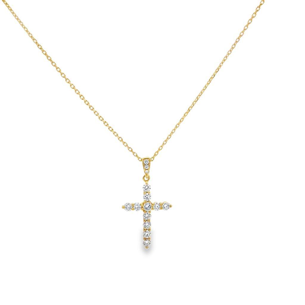 0.53 CTW Diamond 14K Yellow Gold Cross Pendant Necklace