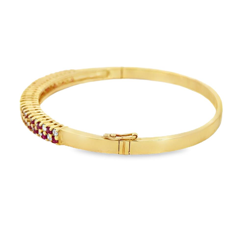 0.55 CTW Diamond & Ruby Double Row 14K Yellow Gold Bangle Bracelet