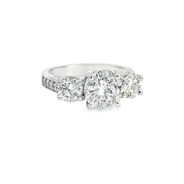 2.38 CT GIA Certified Round Brilliant Diamond Three-Stone Ring in 14K White Gold