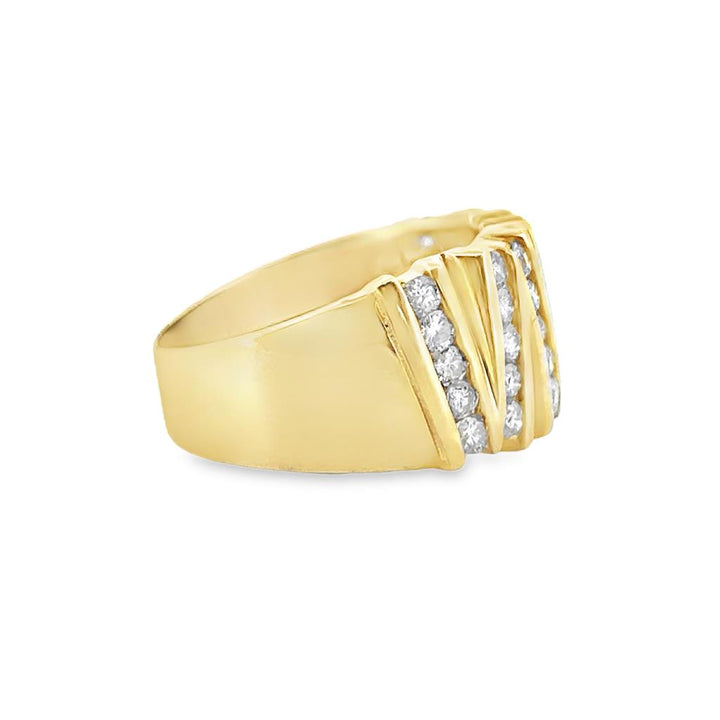 1.05 CTW Diamond Wide Zig-Zag Band – 18K Yellow Gold, 11.5mm, Size 8