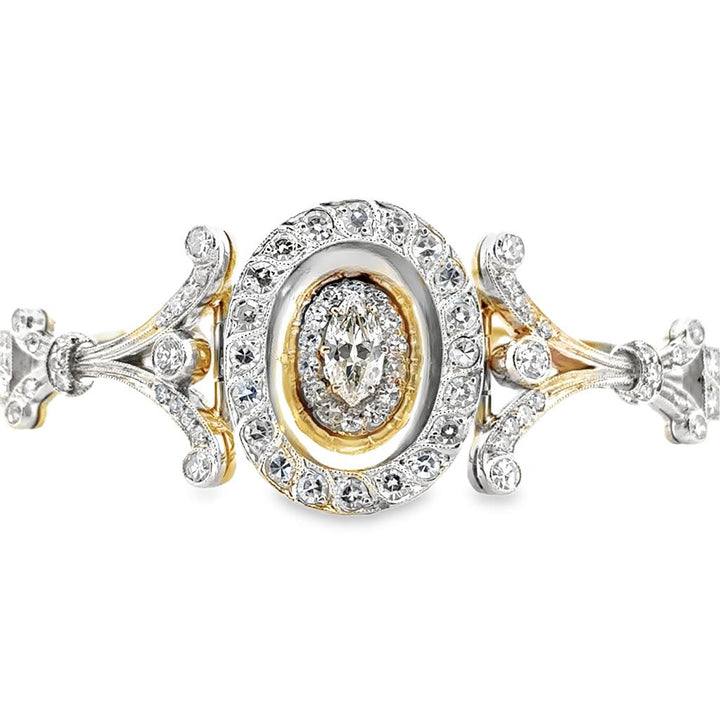 1800's Vintage 2.00 CTW Diamond Bracelet Two Tone 14K and Sterling