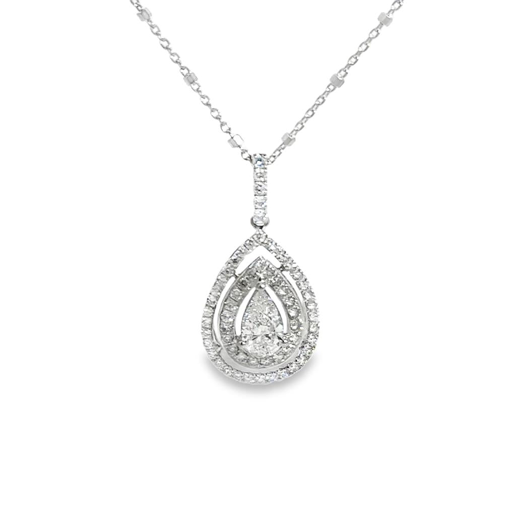 1.22 CTW Diamond Pear Shape Pendant Necklace in 18K White Gold