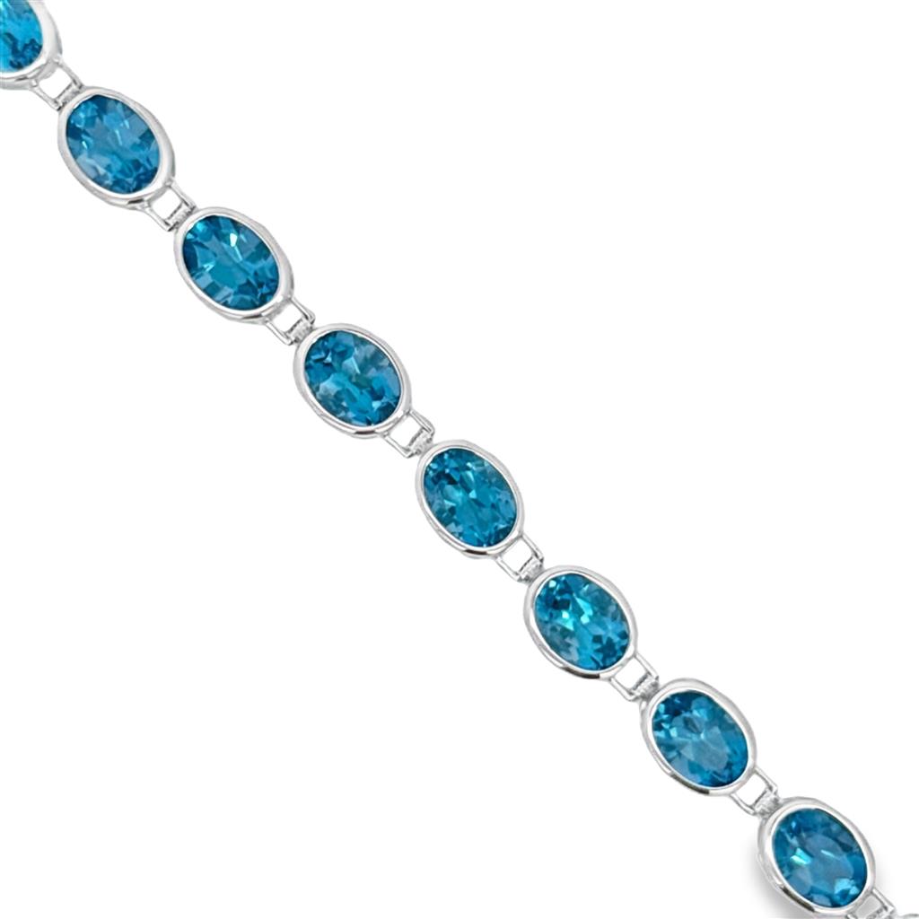 23.49 CTW Blue Topaz Oval 14K White Gold Bracelet