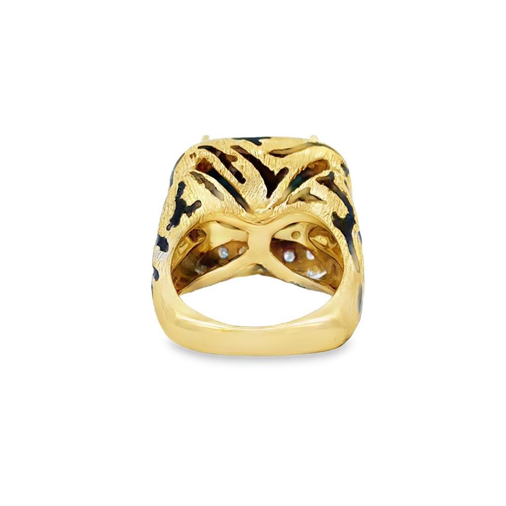 Sal Praschnik 0.54 CTW Diamond & 9.39 CT Turquoise 18K Yellow Gold Black Enamel Cheetah Print Ring