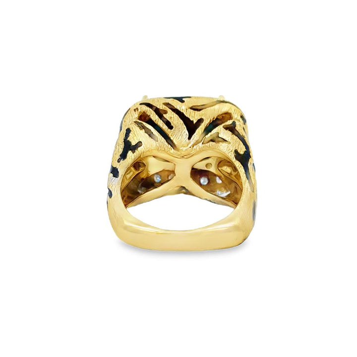 Sal Praschnik 0.54 CTW Diamond & 9.39 CT Turquoise 18K Yellow Gold Black Enamel Cheetah Print Ring