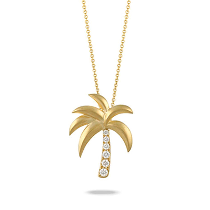 Doves 0.10 CTW Round Diamond 18K Yellow Gold Palm Tree Pendant Necklace