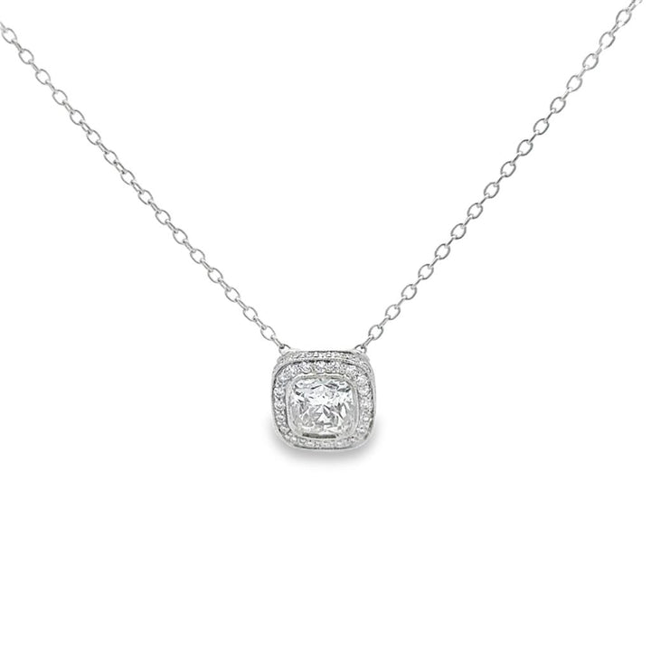 1.08 CTW Cushion Diamond Platinum Pendant Necklace