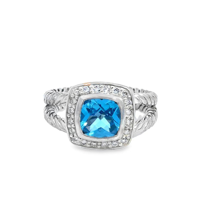 David Yurman 0.20 CTW Diamond & Blue Topaz Sterling Silver Ring – Size 6
