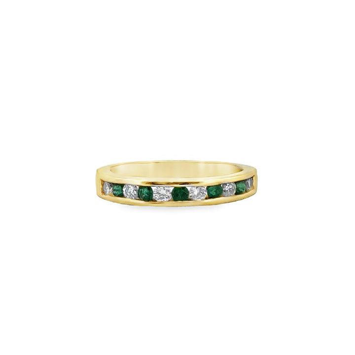 0.18 CTW Diamond & Emerald 18K Yellow Gold Channel Set Band – 3mm