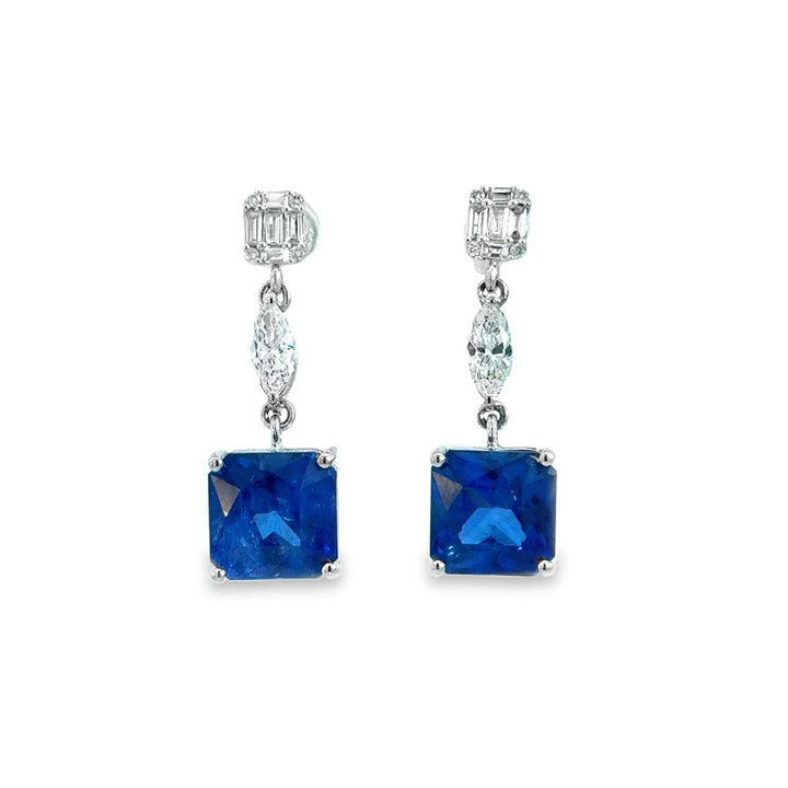 11.08 CTW Sapphire 1.07 CTW Diamond 18K White Gold Drop Earrings