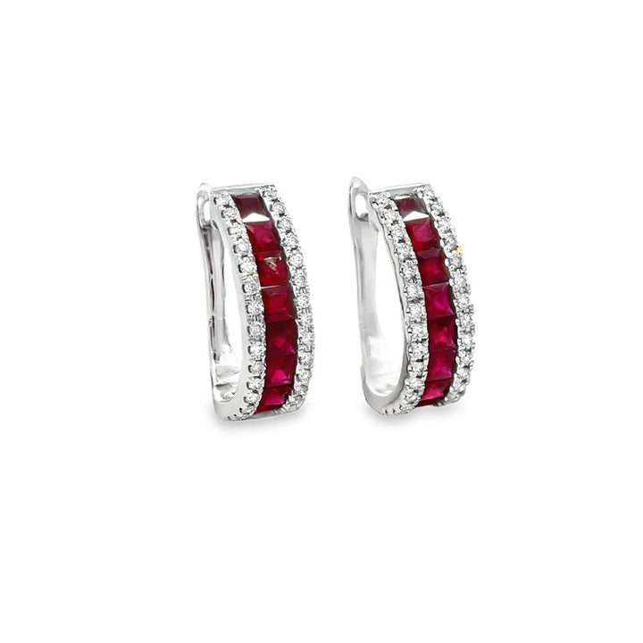 2.58 CTW Ruby & 0.46 CTW Diamond Princess Cut Earrings in 14K White Gold