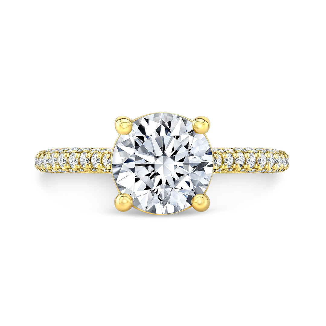 3-Sided Shank Hidden Halo Pavé Engagement Semi-Mount in 18K Yellow Gold
