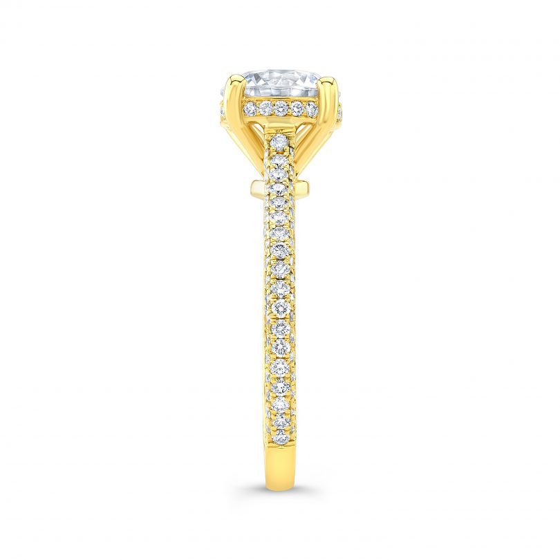 3-Sided Shank Hidden Halo Pavé Engagement Semi-Mount in 18K Yellow Gold