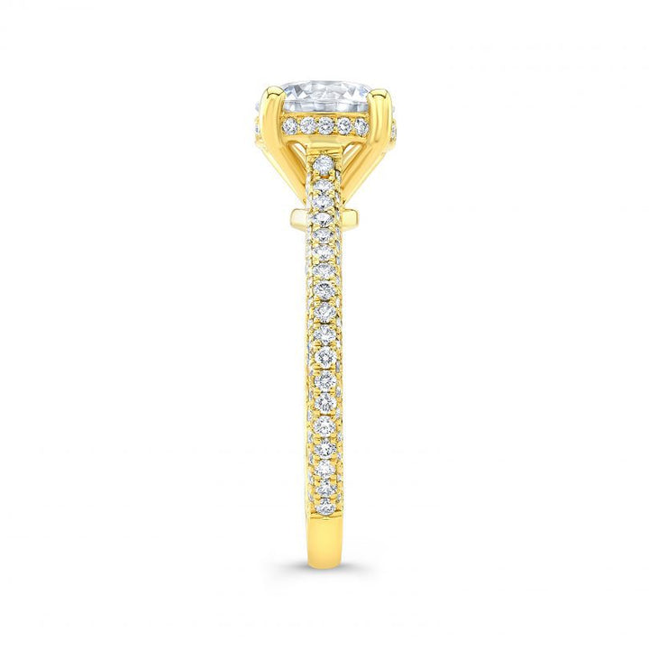 3-Sided Shank Hidden Halo Pavé Engagement Semi-Mount in 18K Yellow Gold