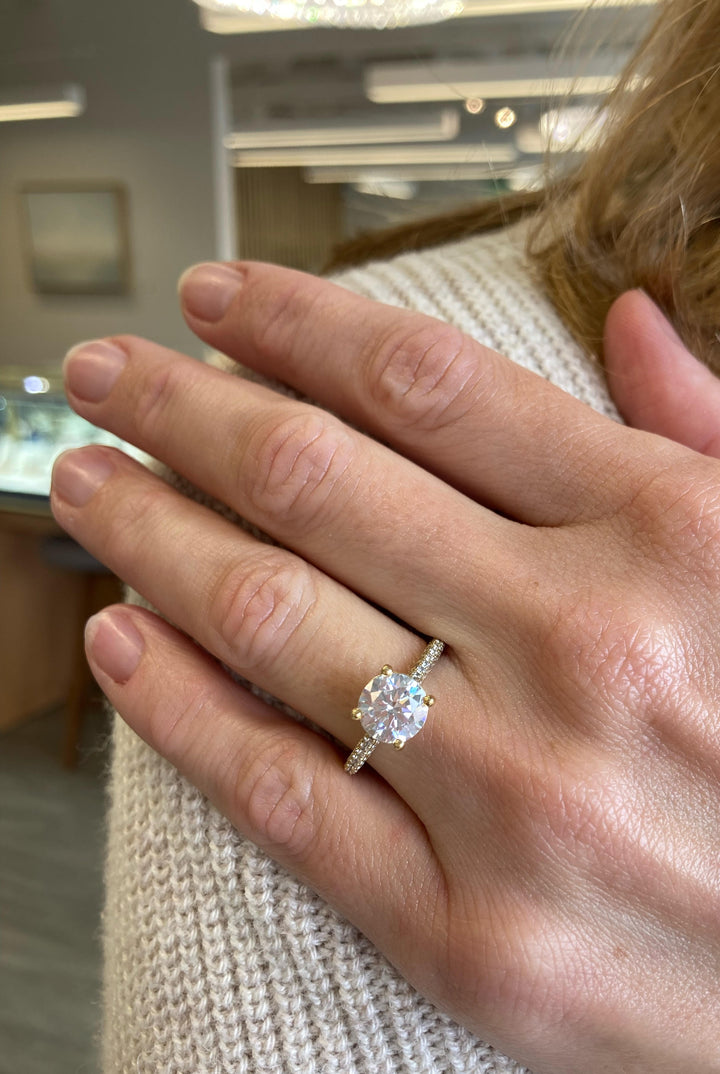 3-Sided Shank Hidden Halo Pavé Engagement Semi-Mount in 18K Yellow Gold