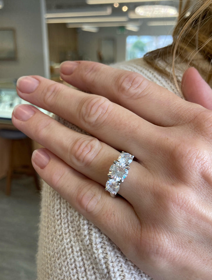 Three Stone Engagement Ring Mounting in 18K White Gold