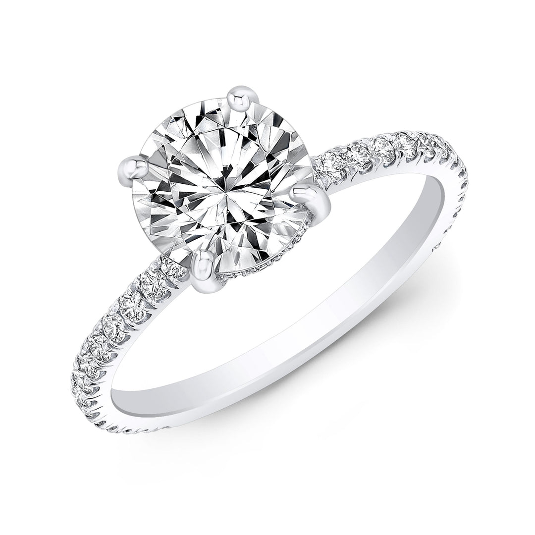 Hidden Halo Micro Pavé Engagement Semi-Mount Ring in 18K White Gold