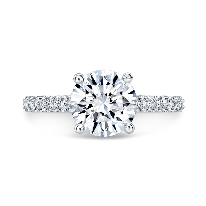 Hidden Halo Engagement Semi-Mount Diamond 18K White Gold 3-Sided Shank Pave Engagement Ring