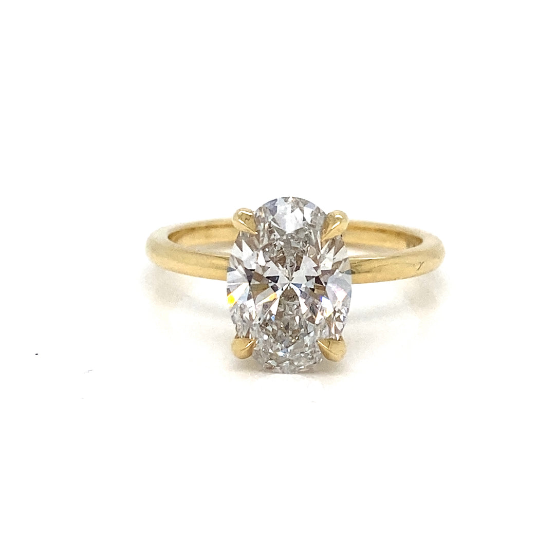 Hidden Halo Oval Engagement Ring Mounting in 18K Yellow Gold