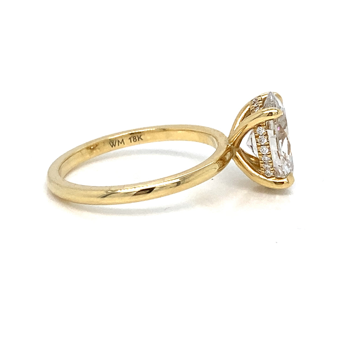 Hidden Halo Oval Engagement Ring Mounting in 18K Yellow Gold