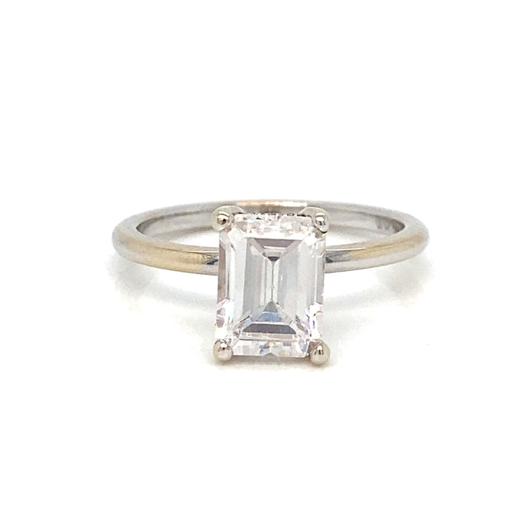 Hidden Halo Emerald Cut Engagement Ring Mounting in 18K White Gold