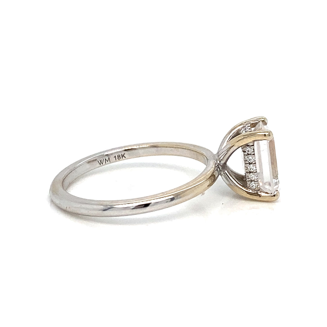 Hidden Halo Emerald Cut Engagement Ring Mounting in 18K White Gold