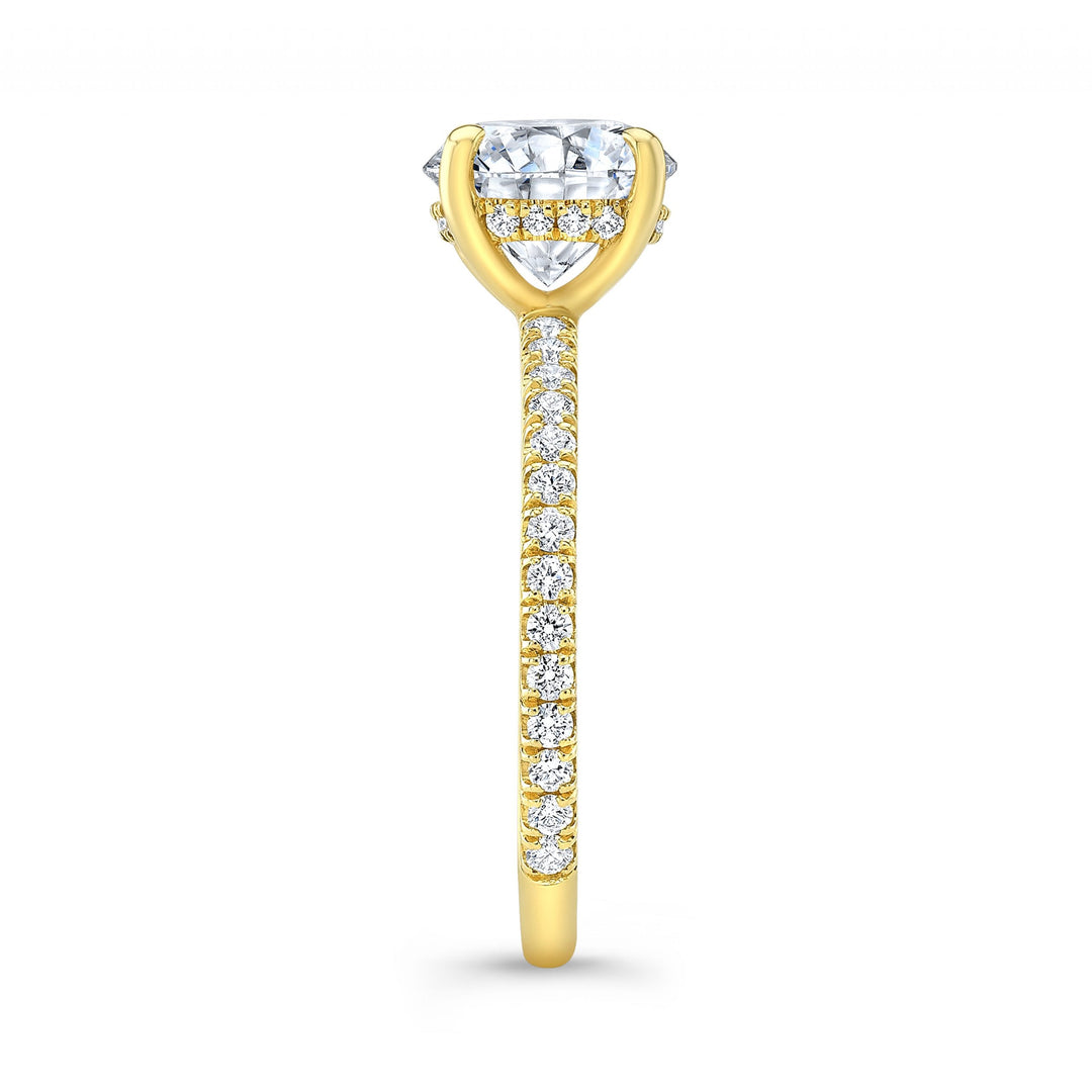 Hidden Halo Micro Pavé Engagement Ring Mounting in 18K Yellow Gold
