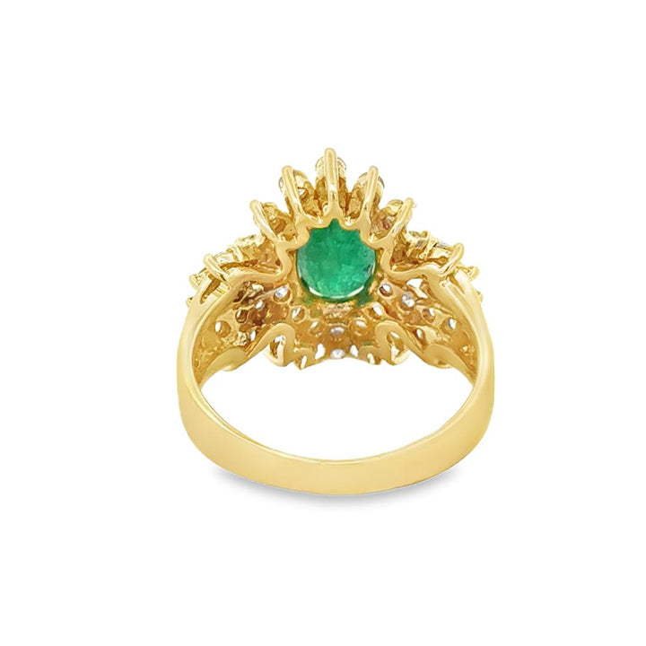Pre-Owned 0.75 CTW Diamond & Emerald 14K Yellow Gold Cluster Ring