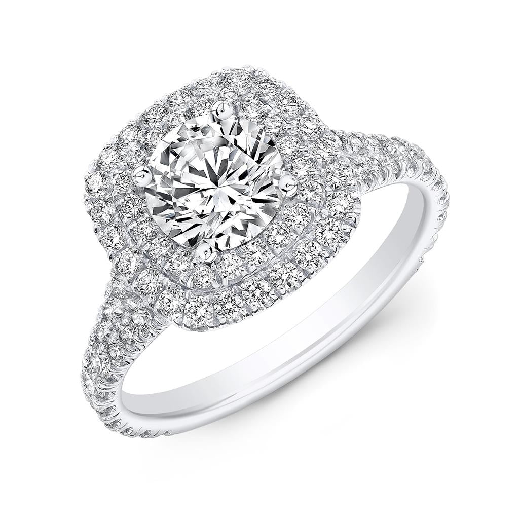 Cushion Shape Semi-Mount Halo Diamond 18K Gold Engagement Ring