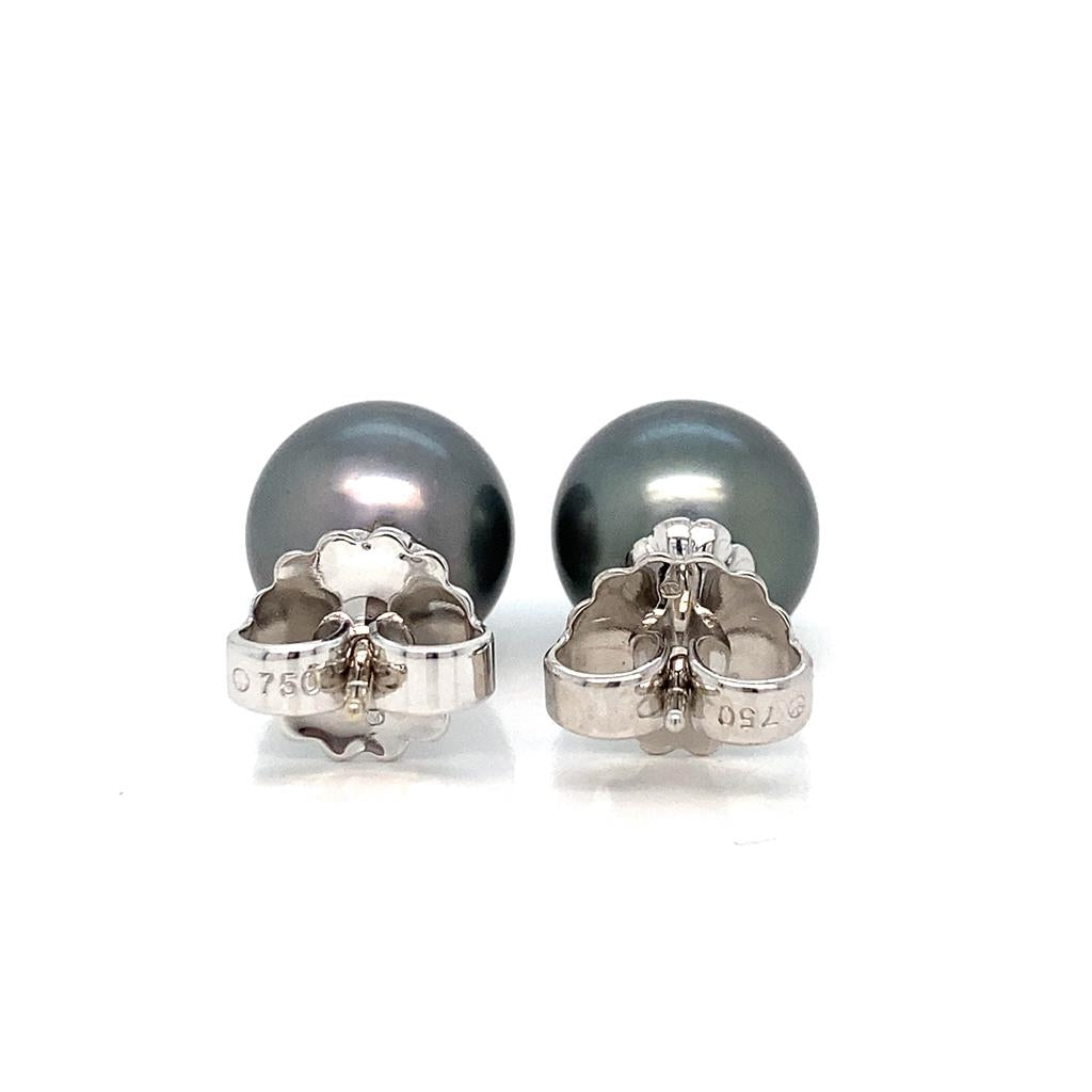 Mikimoto 18K White Gold Black Tahitian Pearl Stud Earrings, 11mm - Design PE51102