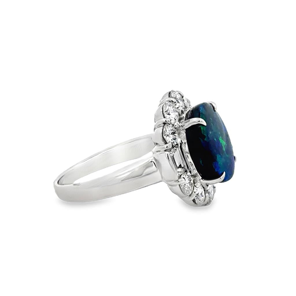3.67 CT Black Australian Opal & 1.71 CTW Diamond Platinum Ring