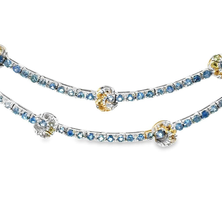 18K White Gold Necklace with 6.50 CTW Blue and Yellow Sapphires