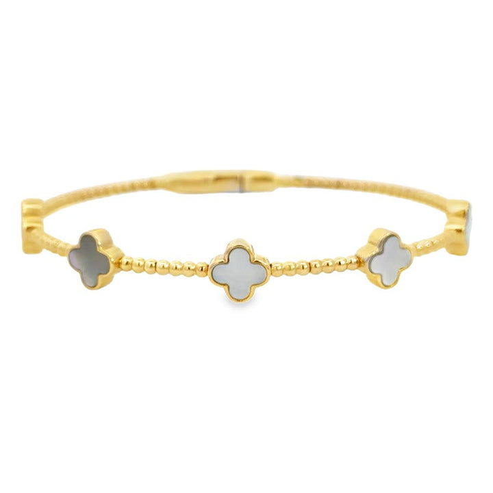 Mother of Pearl 14K Yellow Gold Flexible Ball Bracelet – 8mm Stones