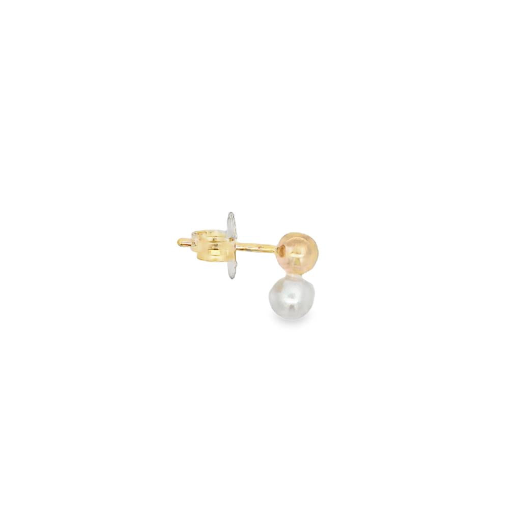 14K Yellow Gold Ball and White Pearl Drop Stud Earrings