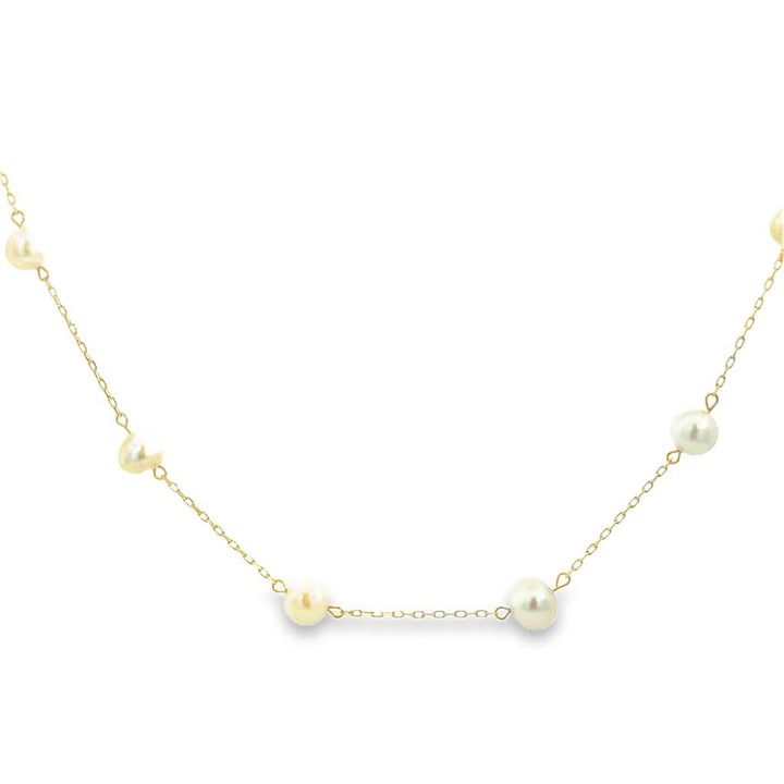 10K Yellow Gold Pearl-by-the-Inch Chain Necklace with 6mm White Pearls
