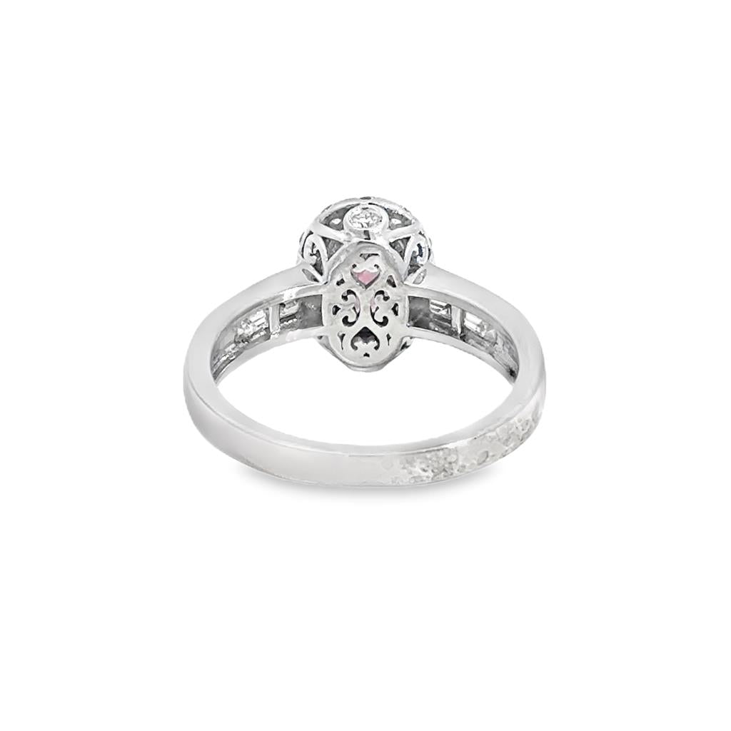0.60 CTW Diamond & Pink Sapphire Oval Ring in 14K White Gold