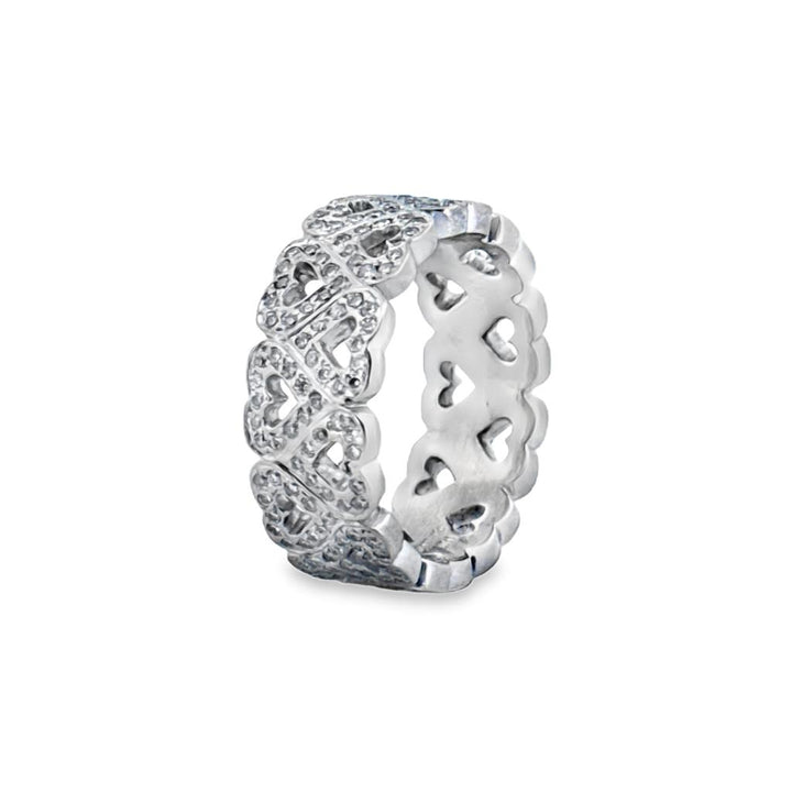 1.20 CTW Diamond Heart Motif Band – 18K White Gold, 8mm Wide