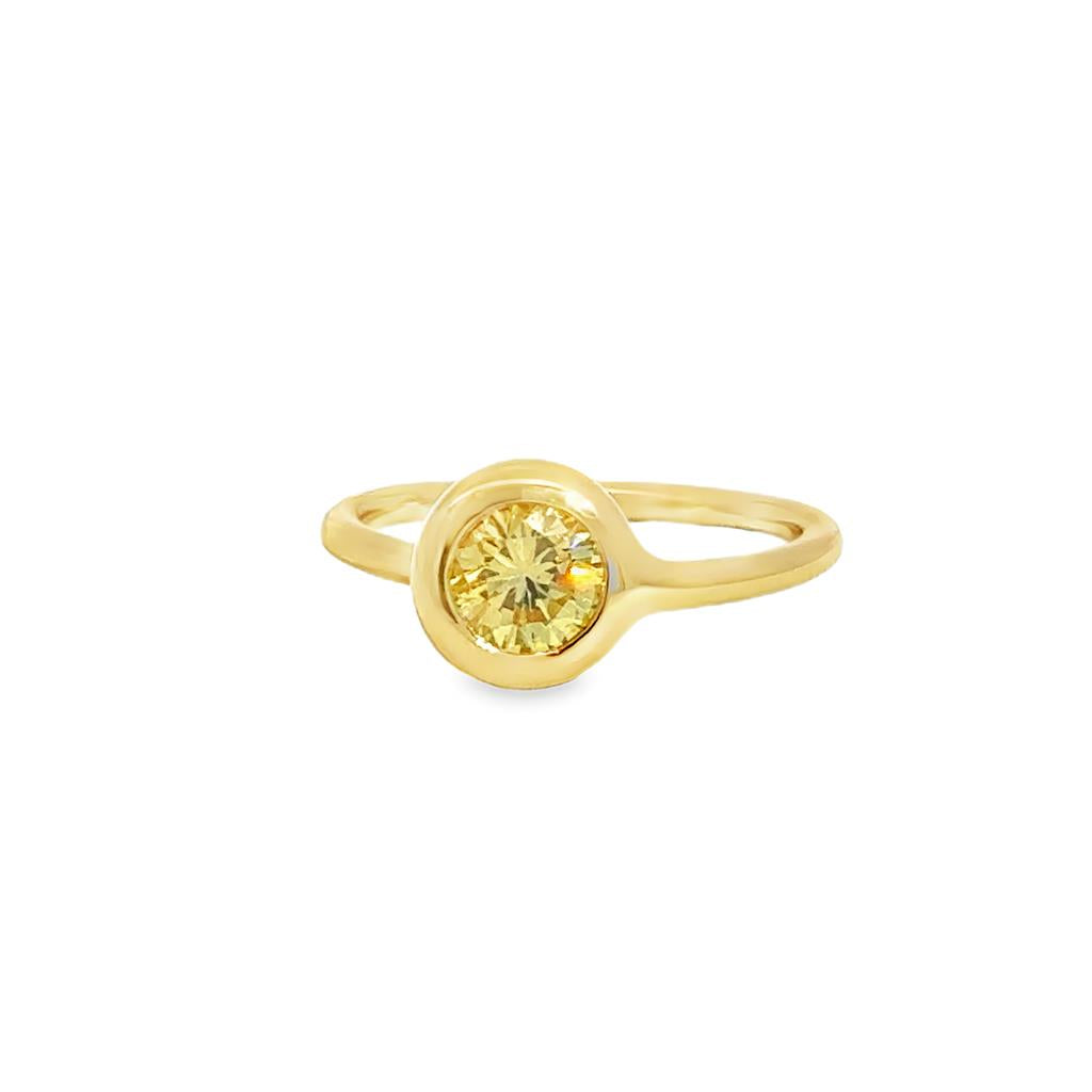 0.77 CT Yellow Diamond 18K Yellow Gold Bezel Set Off-Center Ring
