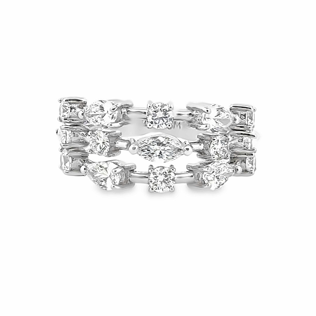 0.95 CTW Pear Diamond, 0.69 CTW Round Diamond, and 0.20 CTW Marquise Diamond 18K White Gold Ring