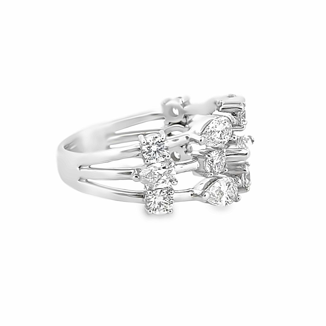 0.95 CTW Pear Diamond, 0.69 CTW Round Diamond, and 0.20 CTW Marquise Diamond 18K White Gold Ring