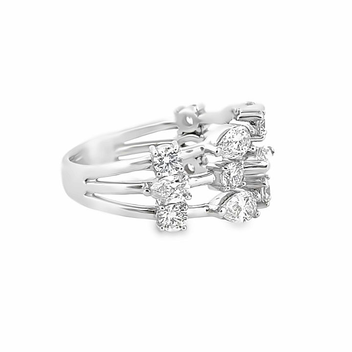 0.95 CTW Pear Diamond, 0.69 CTW Round Diamond, and 0.20 CTW Marquise Diamond 18K White Gold Ring