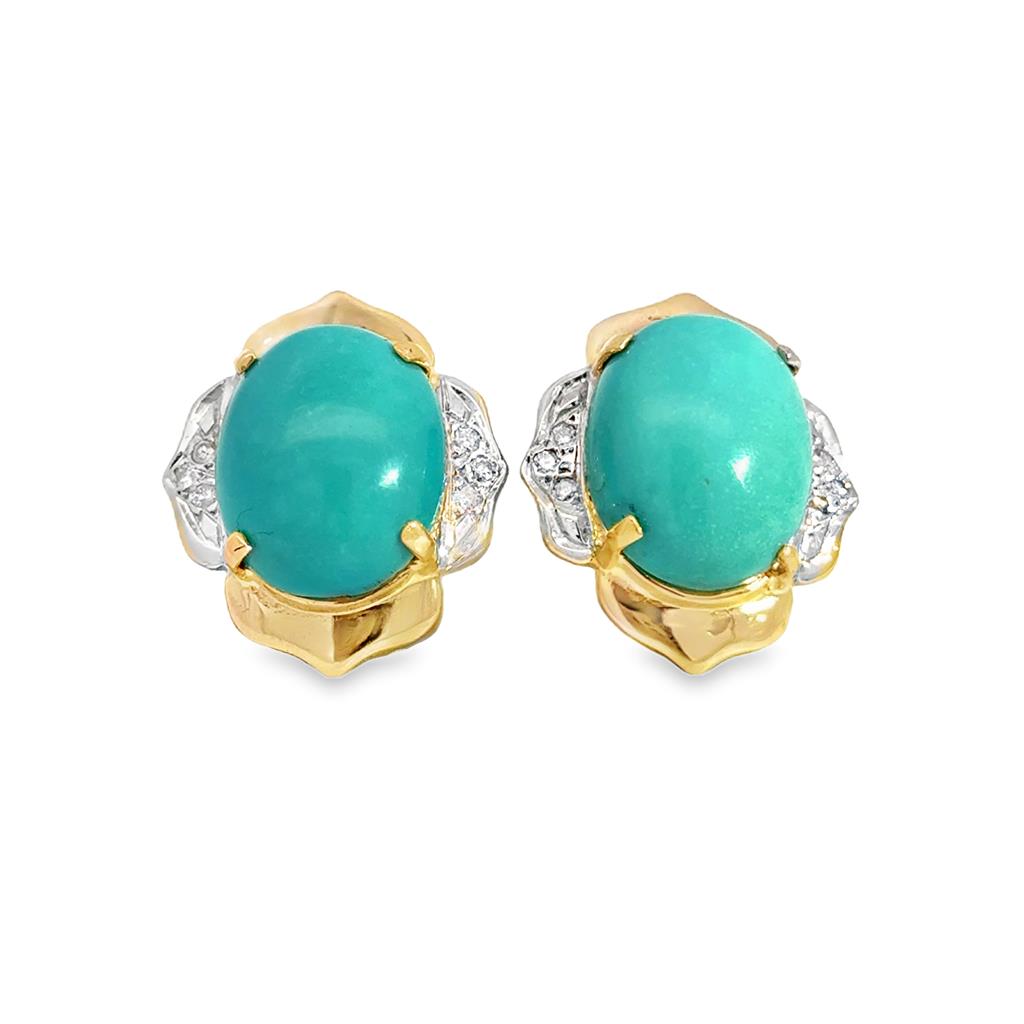 0.06 CTW Diamond Turquoise 14K Yellow Gold Stud Earrings