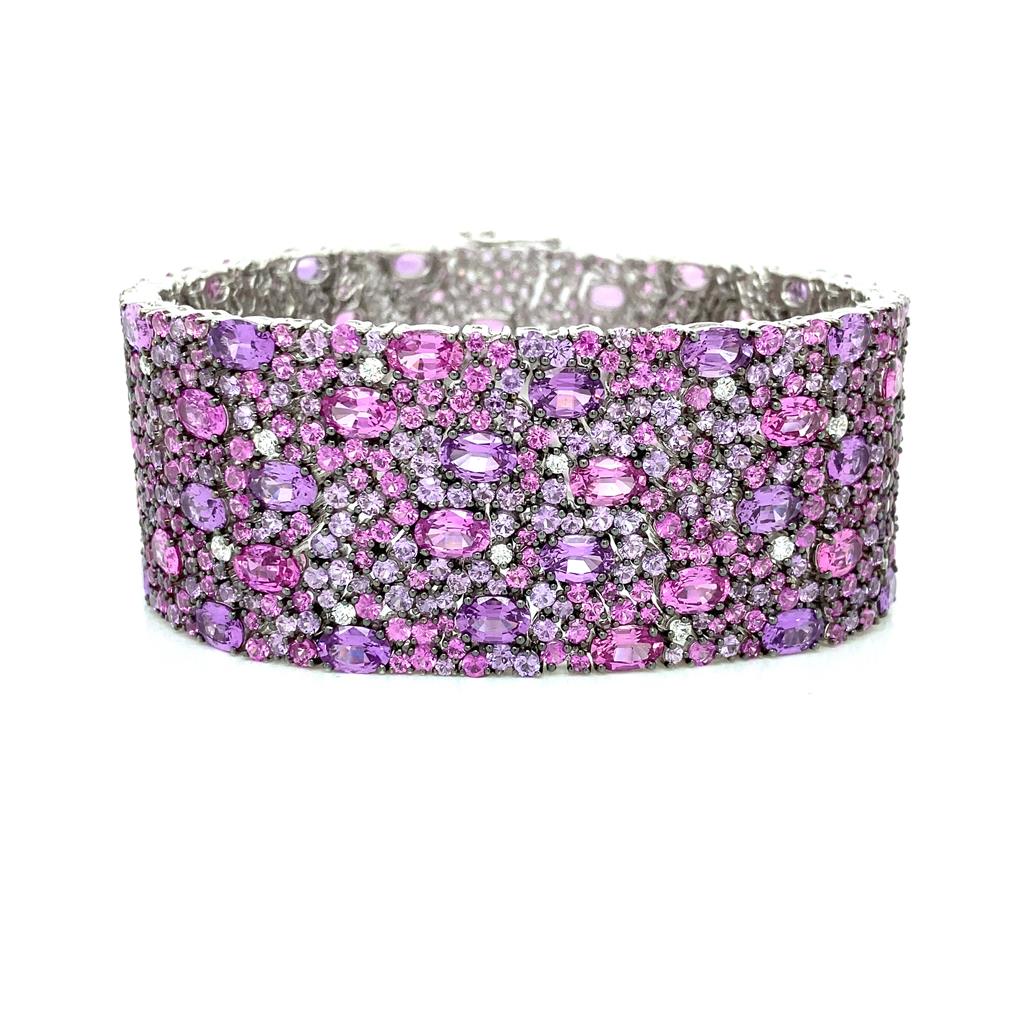 Robert Procop 58.26 CTW Pink and Purple Sapphire with Diamond 18K White Gold Bracelet