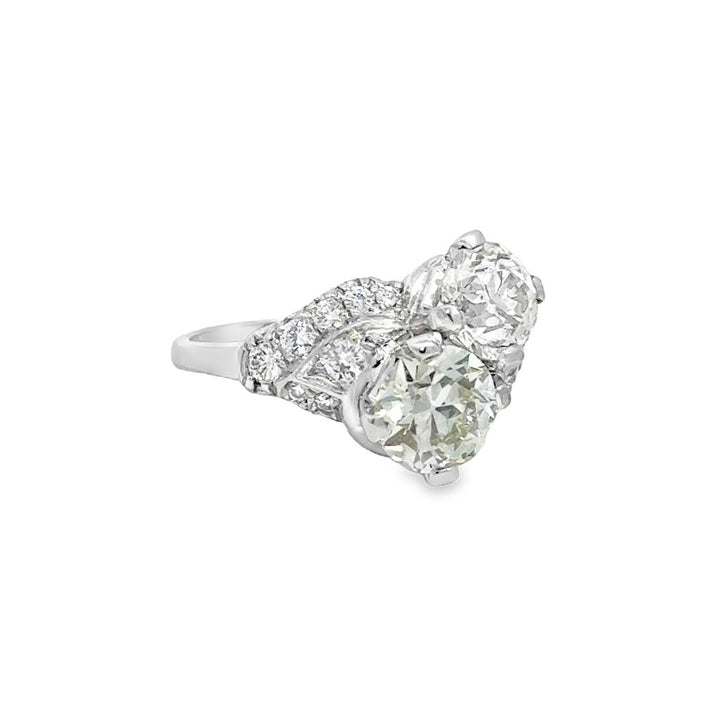 2.42 CTW Diamond 1920's Two-Stone Ring in Platinum