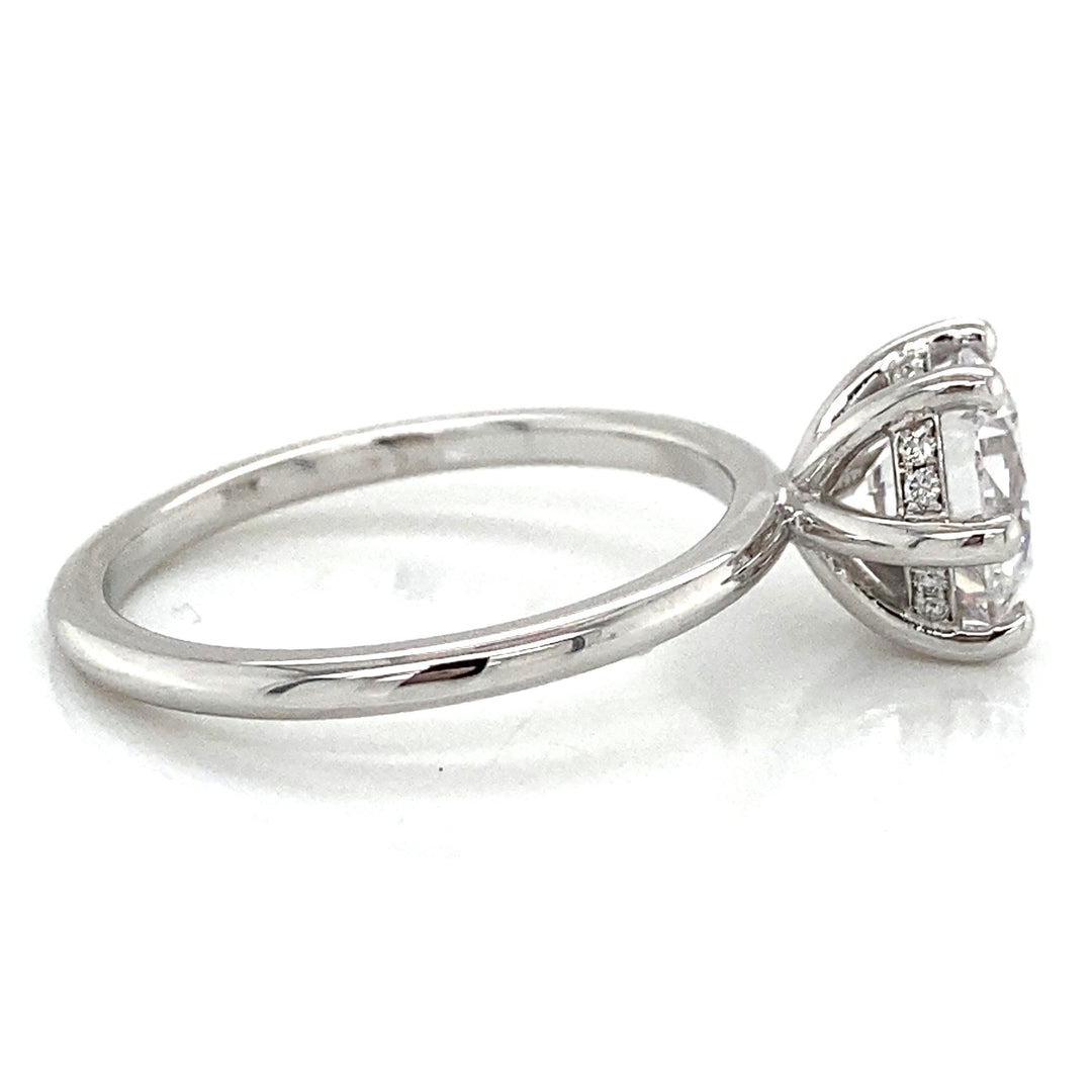 Hidden Halo Engagement Semi-Mount Diamond 18K White Gold Engagement Ring