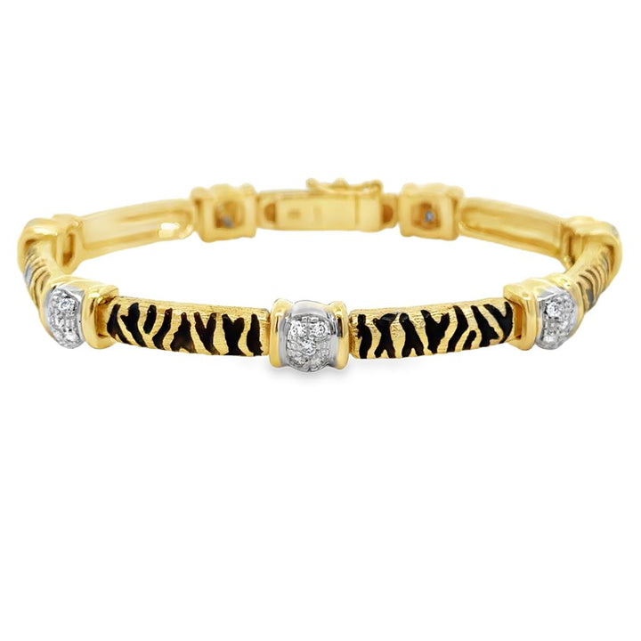 Sal Praschnik 0.78 CTW Diamond 18K Yellow Gold Tiger Enamel Bracelet